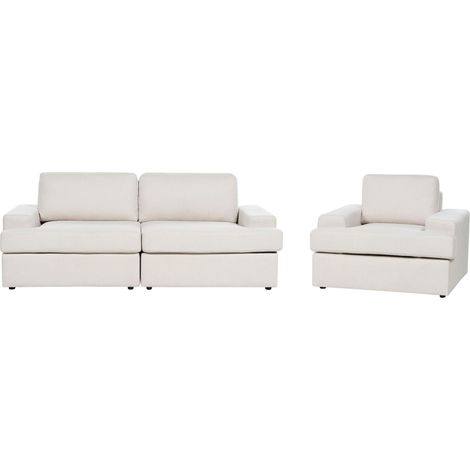 Set da salotto a 4 posti imbottito in tessuto poliestere con poltrona schienale imbottito e spesso imbottito Beige Chiaro Alla