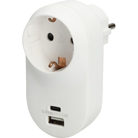 Ladrón simple de 1 salida (3680W máximo) sin interruptor +USB +tipo C color blanco (1/5)