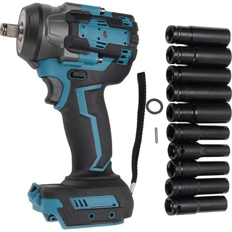 Clé à chocs sans fil 1/2" 810Nm Brushless avec LED, 3 vitesses, jeu de 10 douilles 10-19mm compatible BL1840 (1/5)