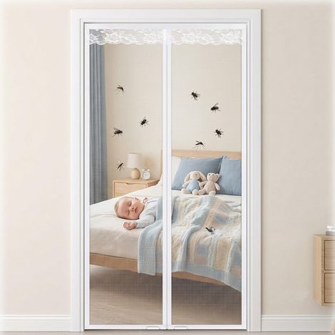 Rideau Magnétique pour Porte L 70cm à 215 cm Blanc Filet en Fibre de (1/5)