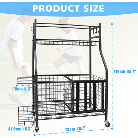 Carrello portapalloni 73x41,5x116 cm in acciaio nero, salvaspazio - MEUBLIV (1/5)