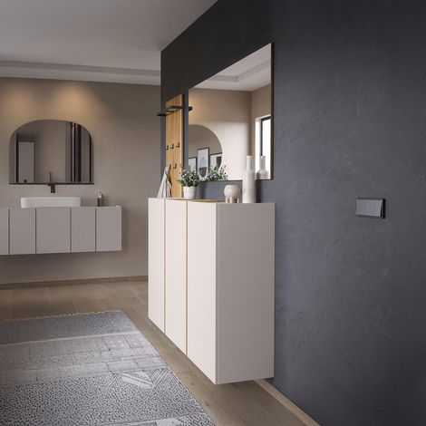 Meuble d'entrée 138x38x103cm + miroir rectangle taupe et naturel -LYKO (1/3)