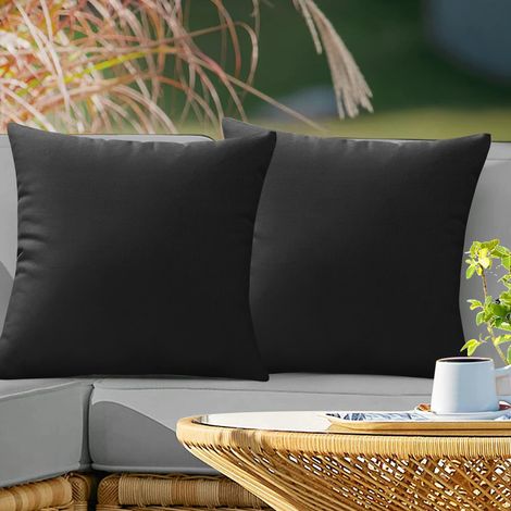 2 Housses de coussin de jardin noir impermeables 55 x 55 cm, resistantes aux UV et a la decoloration, lavables en machine, coussins non inclus (1/5)