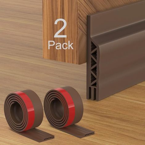 QAZQA 2 Pièces Bas De Porte Adhésif,Bas De Porte Isolant Dessous De Porte Boudin Bas De Porte En Silicone Souple Pour Anti Bruit Poussière Anti Froid Anti Insecte Calfeutrage Bas De Porte-Marron
