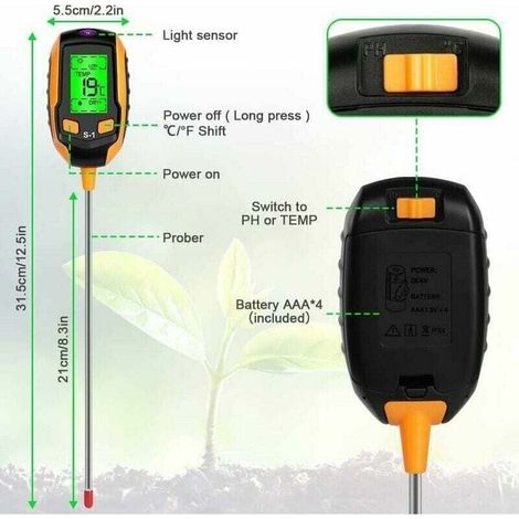 4 en 1 testeur de sol sol PH mètre sol humidité PH testeur lumière du humidimètre pour plante sol jardin ferme pelouse potager (1/5)