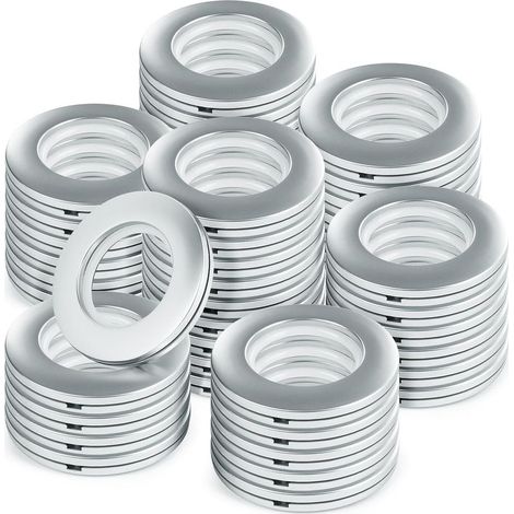 Lot de 50 œillets de rideau de douche de 40 mm de diamètre intérieur (1-9/16 pouces) – Anneaux de rideau de douche à faible bruit pour tringle à rideau en plastique argenté mat (1/5)