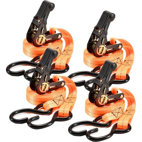 Sangle a Cliquet Lot de 4 (5m, 800kg) - Sangles d'Arrimage avec Axe en Acier Plein. Tendeur à Cliquet, Revêtement Anti-Rouille Noir pour Sangle Moto, Remorque et Camion (1/5)