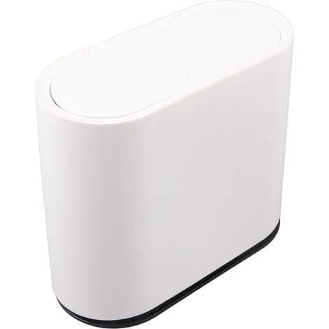 Poubelle en plastique blanche avec couvercle à pression, grand conteneur à déchets pour salle de bain, chambre, cuisine, bureau (1/5)