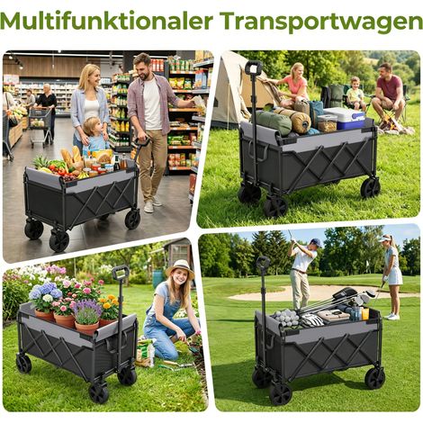 Mini chariot pliant, petit, capacité 100 kg, chariot à main pliable, chariot de courses/camping pliable avec poignée réglable en hauteur, léger, peu encombrant et stable, noir (1/4)