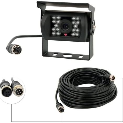 Caméra de recul 12 V-24 V 4 broches avec 18 LED IR, vision nocturne étanche, câble 4 broches pour voiture/bus/camion/remorque/caravane/camping-car (1/3)