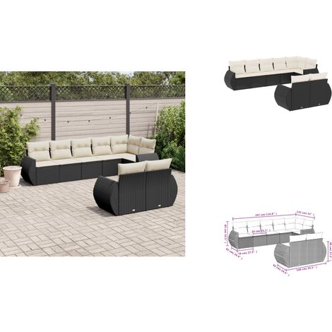 8-tlg. Garten-Sofagarnitur mit Kissen Schwarz Poly Rattan - Gartenmöbel - Outdoor Möbel - Rattan Gartenset - Lounge Set - Esstischgarnitur (1/3)