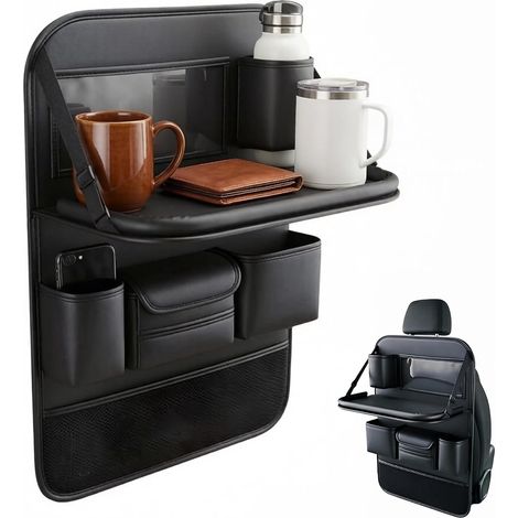 Organiseur de siège arrière pour enfant avec table pliante - Organiseur de siège de voiture en cuir imperméable - Protection de dossier de voiture pour siège avant et siège arrière - Table de voyage (1/5)