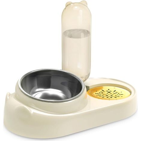 Gamelle pour Chat en Acier Inoxydable, gamelle d'eau par gravité pour Chat avec Bouteille Distributeur d'eau Automatique, gamelle de Nourriture inclinée pour Chats et Petits Chiens (1/5)