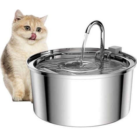 Fontaine à eau pour chats - Fontaine à boire pour animaux - Gamelle en acier inoxydable pour chats - Fontaine ronde avec circulation d'eau automatique - 3,2 litres - Gamelle pour chats - Convient aux (1/5)
