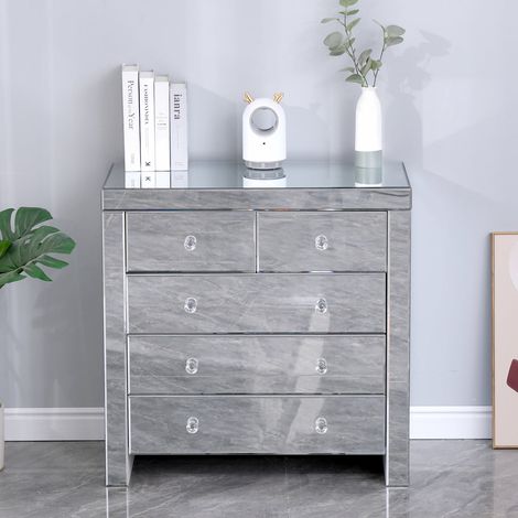 FURNITURE HMD Mirror Storage Cabient 2+3 Drawers Chest Storage Unit Organizer Cupboard Freestanding Sidebard Livingroom Bedroom Furniture,80x40x80cm(WxDxH) (1/5)