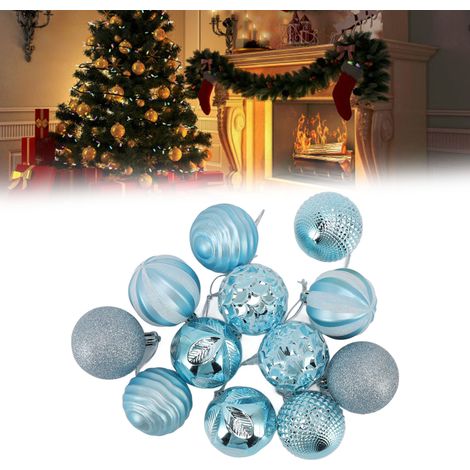 Décorations de sapin de Noël, boules peintes et électroplaquées, boules de Noël en boîte, cadeaux et décorations de Noël, bleus. (1/5)