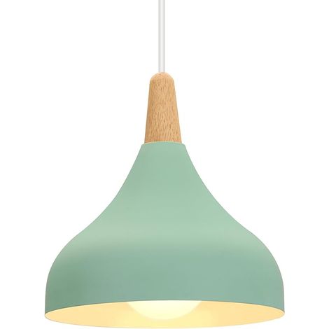 20CM Lustre Suspension Rétro Suspension Luminaire Moderne Style Goutte Chapeau Plafonnier E27 Métal Bois Lampe Suspension pour Chambre Salle à Manger Cuisine Salon (Vert 1 Pack) (1/5)