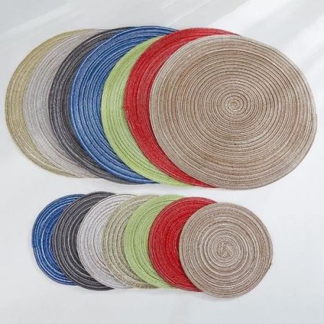 SET DE TABLE SET DE TABLEBlack36cm-1pc--2-4-6pcs Tissé Napperon rond Table Tapis Résistant À La Chaleur Bols Tasses à Café Coaster (1/4)
