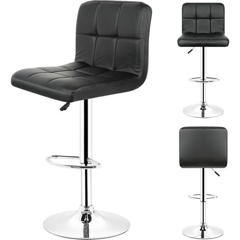 Tabouret Bar, Lot de 2, Chaise Bar, Chaise Haute Cuisine, Siège, Réglable en Hauteur, avec Dossier, Assise Rembourrée, Repose-Pieds, Simili Cuir, Pivotant à 360°, Noir (1/5)