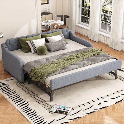 Cama nido tapizada extensible con USB gris OKMYHOME (1/5)