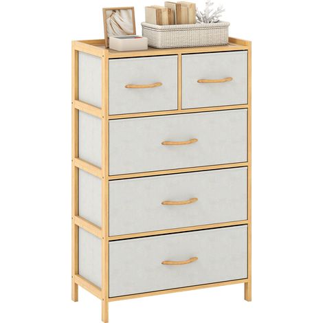 COSTWAY Dresser for Bedroom 5-Drawer Bamboo Chest of Drawers (1/5)