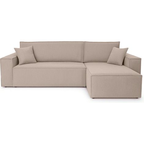 Divano angolare convertibile in velluto a coste color cappuccino beige Karl L PREMIUM (1/4)