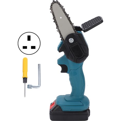 Mini Scie à Main 4 Pouces Portable Électronique Tronçonneuse à Une Main pour Taille, Brosse AC100-240V Bleu Prise UK (1/5)