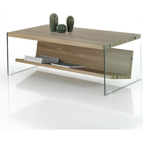 Glas-Couchtisch aus Eiche mit Zeitschriftenablage Ace Wood (1/3)