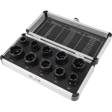 Lot de 10 extracteurs de goujons en acier 40CR avec revêtement oxyde noir, outil dévisseur écrou pour écrous 9-19mm et vis 16-27mm, entraînement 3/8 pouce (1/5)