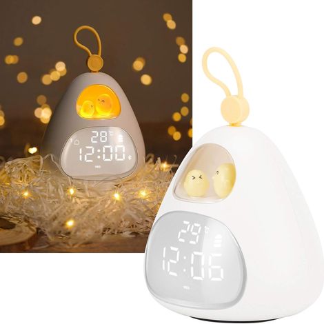 Réveil pour Enfants Enfants Sommeil Formateur veilleuse USB Charge Snooze Mignon réveil avec poignée Portable réveiller Les dormeurs Lourds