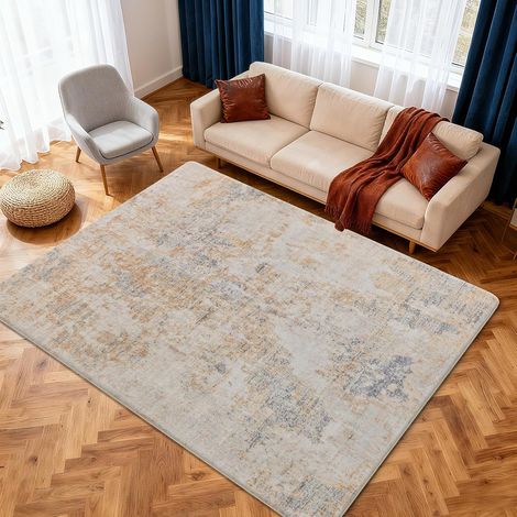 Tapis Moderne Abstrait pour Salon Chambre à Coucher Salle à Manger Tapis de Sol Doux antidérapant (Abstrait Gris/Beige/Or/Multi, 160 x 200 cm) (1/5)