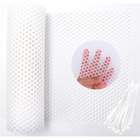 Rouleau de grillage en plastique pour poulailler 0.3 x 3m Filet de clôture en Plastique Maille avec 25 Pcs Sangles Fixes, Grillage Hexagonal pour Volaille clôtures Jardin (1/4)