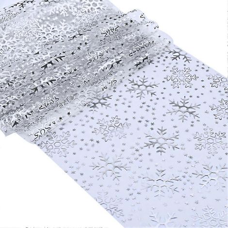 2 rouleaux de chemin de table à paillettes argentées, motif flocons de neige, 28 x 274 cm, idéal pour les fêtes, anniversaires et mariages. (1/5)