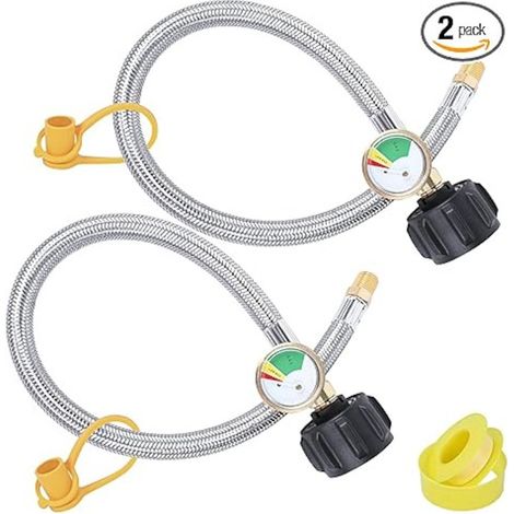 Tuyau de propane de 15 pouces avec manomètre, 2 pièces, en acier inoxydable, pour caravanes (1/5)