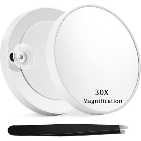 30x magnifying mirror with suction cup and tweezers (2 suction cups): Professional quality makeup mirror for makeup, skin care and eyebrow shaping. (1/5)