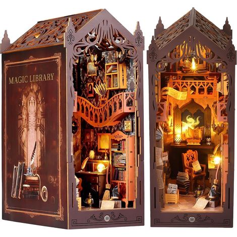 DIY Puppenhaus Miniatur Bibliothek mit LED-Licht und Staubschutzhülle (1/4)