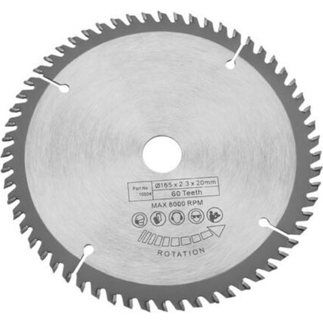 Lame de scie circulaire 165mm 60 dentsPour bois dur et métauxHardalloyDiamètre d'alésage 20mmCoupe nette et précise (1/5)