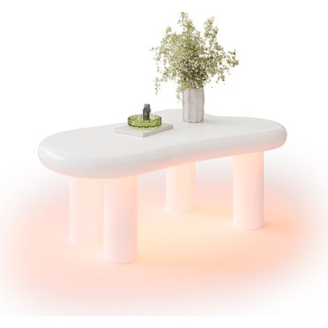 Table basse nuage blanche LED 16 couleurs avec tiroir, meuble de salon MDF