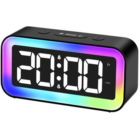 royaluxe-Réveil numérique pour enfants et adolescents avec veilleuse 7 couleurs, horloge numérique LED, avec 2 modes d'alarme, luminosité réglable, répétition, commande vocale, 12/24H, port USB (1/4)