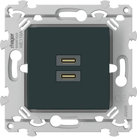 Chargeur double USB C+C 20W Hager Essensya Finition: Anthracite