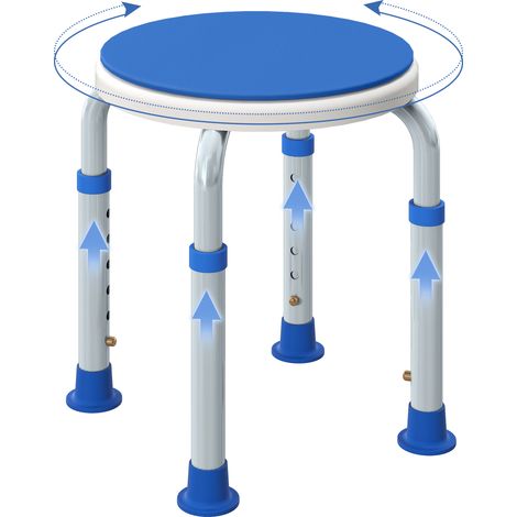 360° Swivel Shower Chair-Height Adjustable Aluminium Shower Stool with Non-Slip Feet for Disabled-Elderly-Blue (1/5)