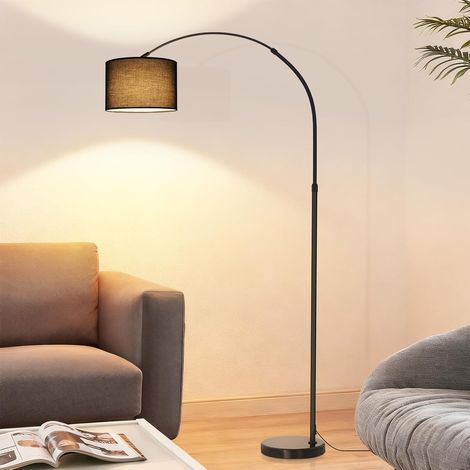 Floor Lamp for Living Room, Fabric Lampshade, Diameter 30 cm, 181 cm, with Marble Base, Diameter 26 cm, E27 Max 40 W, IP20, Black, Without Bulb (1/5)