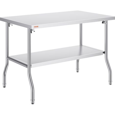 Table de Travail Inox 122 x 76 x 86 cm, Table de Préparation Commerciale avec Étagère, Table de Cuisine Inox Pliante, Charge Lourde, pour Rangement Aliments, Maison, Restaurant, Bar, Garage (1/5)