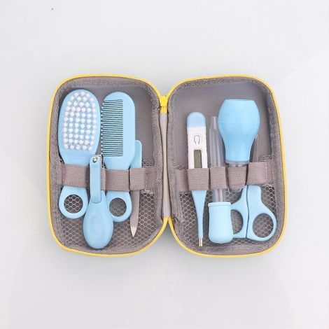 Kit de soins pour nouveau-né 8 pièces, trousse de toilette pour bébé, accessoires de soins pour bébé en voyage et à la maison, garçon ou fille (bleu)