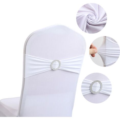 Sollbry Paquet de 60 écharpes extensibles en élasthanne avec boucle coulissante pour mariage, bandes de couverture de chaise en élasthanne pour chaises pliantes, décorations de banquet (blanc)