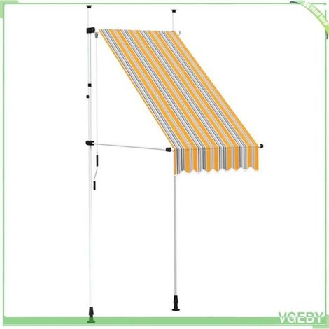 Auvent rétractable manuel - FAFEICY - 145830 - 100 cm - Rayures jaune/bleu - Projection 120 cm (1/5)