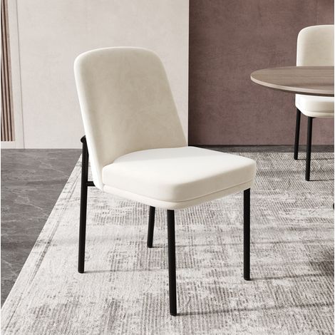 MEUBLIV Sedia da pranzo beige in velluto, gambe in metallo nero, set da 2 (1/5)