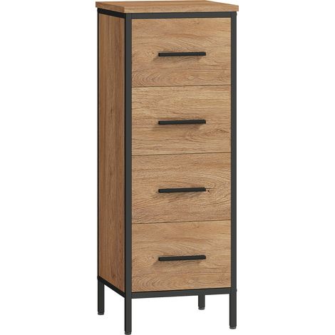 Meuble salle de bain étroit chêne 30x30x82cm 4 tiroirs structure acier rangement vertical WC