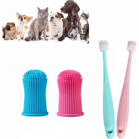 Lot de 4 Brosses à Dents 360°Pour Chien et Chat en Silicone Alimentaire,Nettoyage Complet des Dents,Élimine Plaque et Mauvaise Haleine,Doux pour Gencives Sensibles,pour Chiots et Animaux Âgés (1/4)