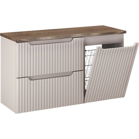 Ensemble suspendu NOVA 100cm avec panier à linge, meuble 2 tiroirs et plan de travail-Taupe (1/5)